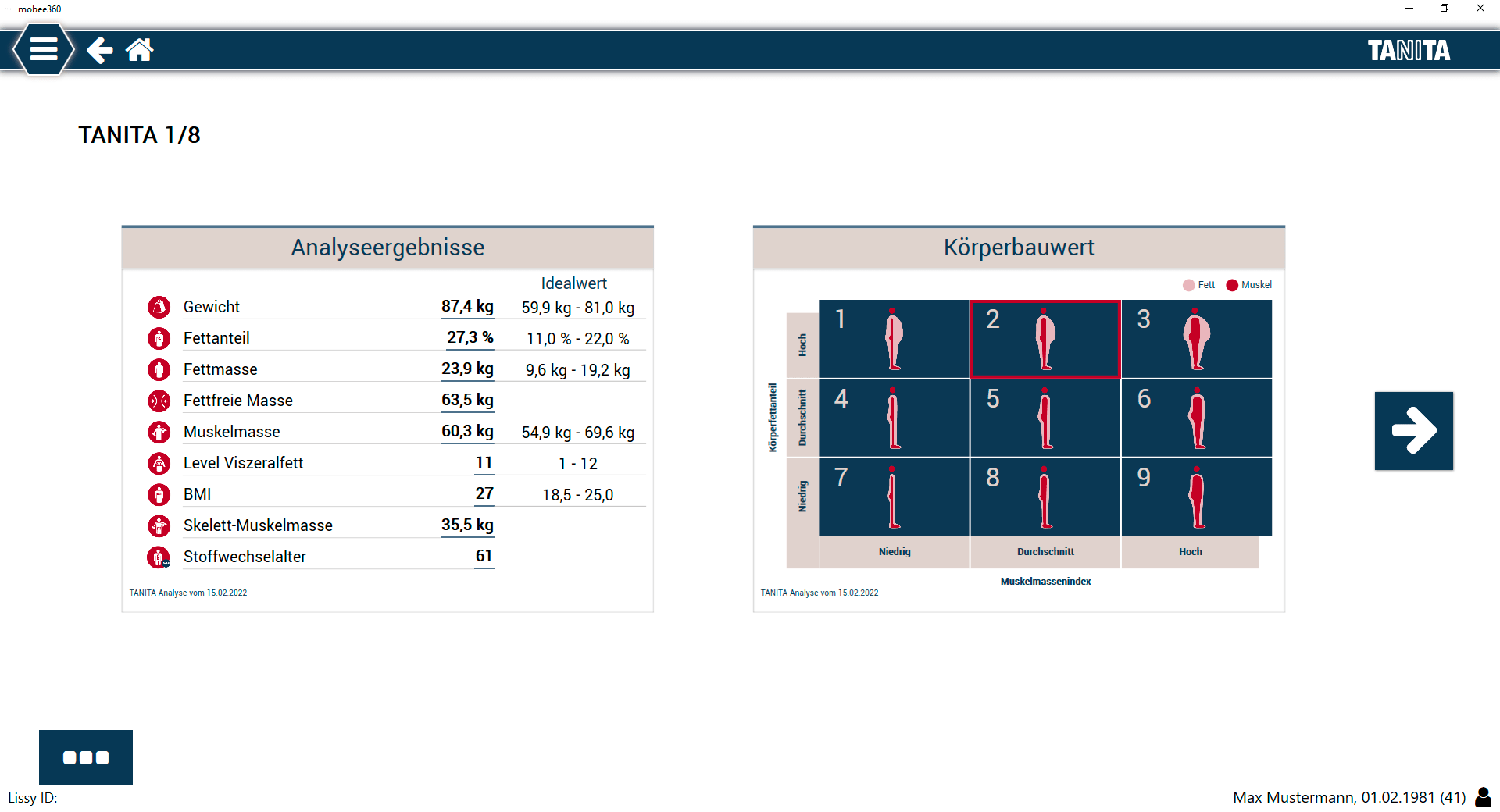 mobee Tanita, Körperzusammensetzung, Gesundheit, Beweglichkeit, Domitner GmbH